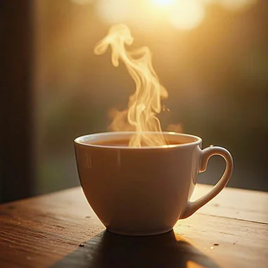 Dampfende Tasse Kaffee beim Winzerfrühstück
