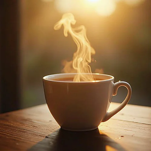Dampfende Tasse Kaffee beim Winzerfrühstück