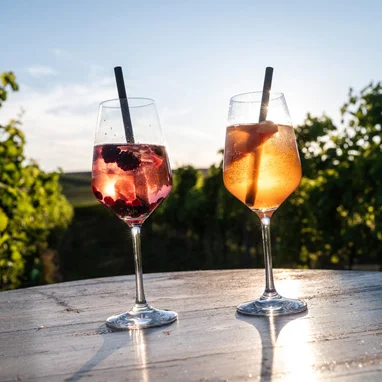 Sommerliche Cocktails im Weinglas im Wiengarten geniessen 
